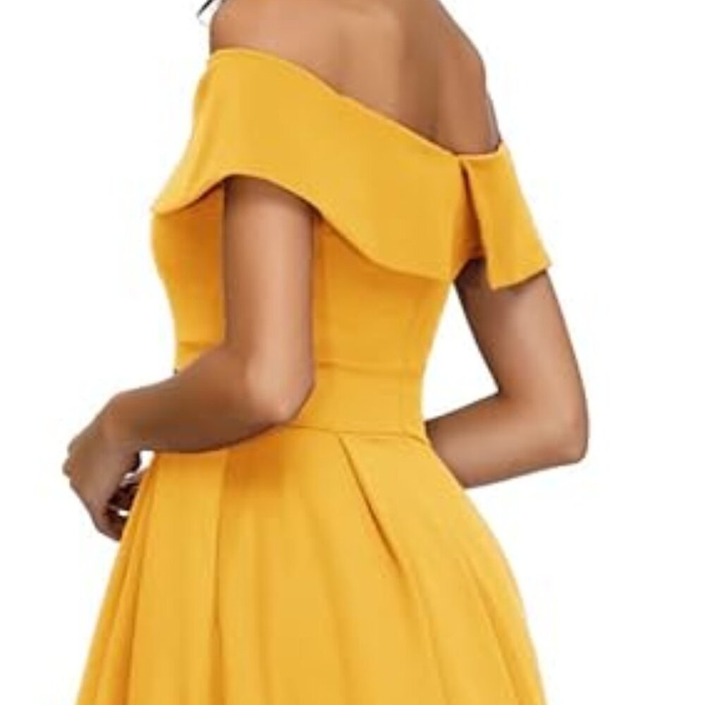 Radiant Yellow JASAMBAC High Low Off The Shoulder Cocktail Dress - Picture 3 of 5